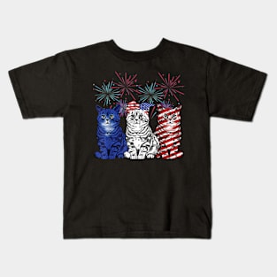 Funny Cats American Flag Patriotic 4th Of July Kids T-Shirt